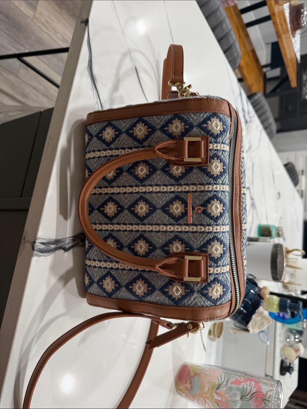 Spartina 449 Navy and Tan Woven Satchel